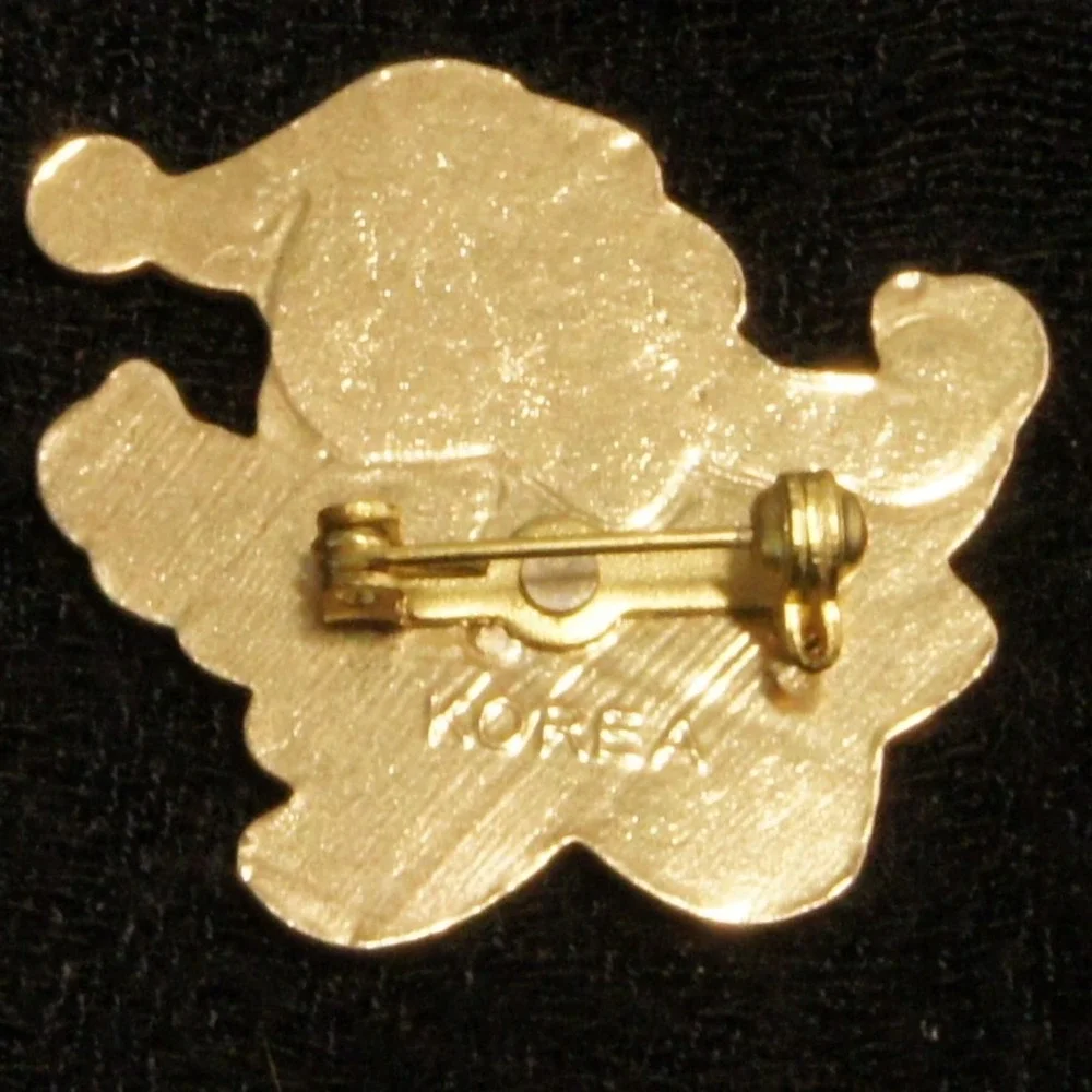 Vintage Santa Claus Brooch Red White Enamel Gold Tone Christmas Pin Korea‎